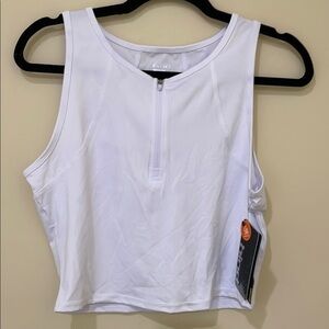Women’s White Fitted Cropped Tank Woman’s M  Zip Moisture Wicking SPF Reflective